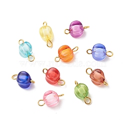 Transparent Acrylic Charms, with Golden Tone Brass Double Loops, Nuggets, Mixed Color, 14x7x7mm, Hole: 1.5~2mm(PALLOY-JF01844)