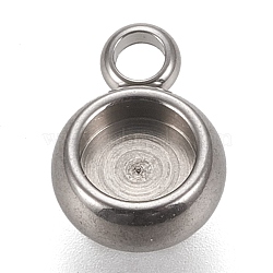 304 Stainless Steel Pendant Cabochon Settings, Lace Edge Bezel Cups, Flat Round, Stainless Steel Color, Tray: 4mm, 9x6.5x3mm, Hole: 1.8mm(STAS-K202-03A-P)
