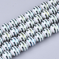 Electroplate Glass Beads Strands, Round with Stripe, Cadet Blue, 10x9.5mm, Hole: 1.2mm, about 30pcs/strand, 11.2 inch(EGLA-S177-05B-02)