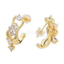 Cubic Zirconia Half Hoop  Earrings, Golden Brass Infinity Stud Earrings for Women, Nickel Free, Clear, 25x8.5mm, Pin: 0.7mm(EJEW-N011-72)