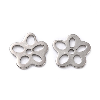 Tarnish Resistant 201 Stainless Steel Charms, Flower, Stainless Steel Color, 10.5x10.5x0.9mm, Hole: 1.4mm