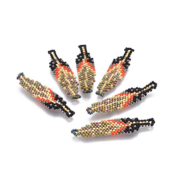 MIYUKI & TOHO Handmade Japanese Seed Beads Pendants, Loom Pattern, Leaf, Colorful, 45~47x11~11.5x2mm, Hole: 2mm
