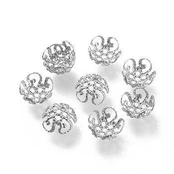 316 Stainless Steel Fancy Bead Caps, Hollow, 5-Petal, Flower, Stainless Steel Color, 8x8x4mm, Hole: 1mm, about 45pcs/5g