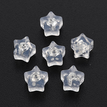 Silicone Ear Nuts, Earring Backs, with Brass Findings, Star, Cadmium Free & Nickel Free & Lead Free, Silver, 6x6x5mm, Hole: 0.7mm