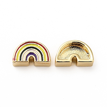 Rack Plating Brass Enamel Beads, Cadmium Free & Lead Free, Real 18K Gold Plated, Rainbow, Colorful, 7.5x12x5mm, Hole: 1.7mm