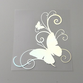 Reflective PVC Waterproof Car Stickers, Self-Adhesive Laser Decals, for Vehicle Decoration, Butterfly, Colorful, 166x149x0.2mm, Stickers: 161x144mm