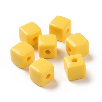 Opaque Acrylic Beads, Cube, Gold, 12.2x12.2x12.2mm, Hole: 3.7mm, about 288pcs/500g