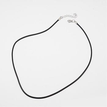 Round Leather Cord Necklaces Making, with 304 Stainless Steel Lobster Claw Clasps and Extender Chain, Black, 18.5 inch, 4mm