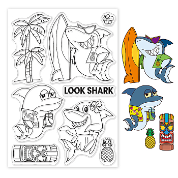 PVC Plastic Stamps, for DIY Scrapbooking, Photo Album Decorative, Cards Making, Stamp Sheets, Shark Pattern, 16x11x0.3cm