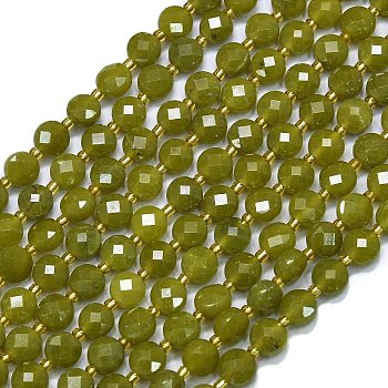 Natural Chinese Southern Jade Beads Strands, with Seed Beads, Faceted, Flat Round, 6~6.5x4mm, Hole: 1mm, about 50pcs/strand, 15.35''(39cm)