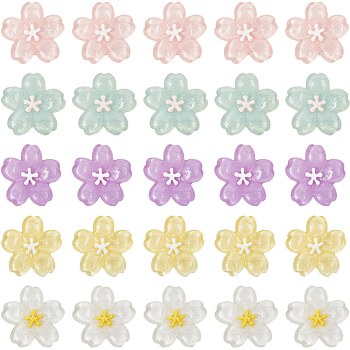 40pcs Sakura Series Opaque Resin Cabochons, Mixed Color, 28x28.5x5mm