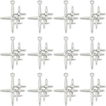 30Pcs Alloy Pendants, with Clear Glass, Cadmium Free & Lead Free, Star Charms, Platinum, 25x19x3.5mm, Hole: 1.2mm