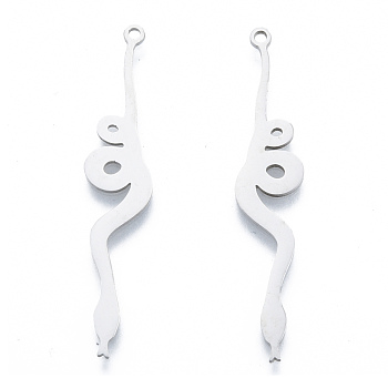 201 Stainless Steel Pendants, Snake Charm, Stainless Steel Color, 45x9x1mm, Hole: 1.6mm