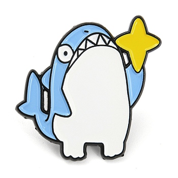 Cartoon Style Enamel Pins, Black Alloy Badge for Backpack Clothes, Shark & Star, 26.5x26.5x1mm