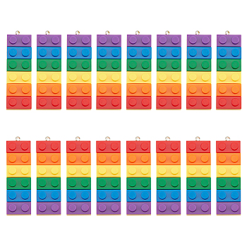 20Pcs 2 Colors Rainbow Opaque Acrylic Pendants, with Platinum Iron Loop, Long Rectangle Building Block Charms, Colorful, 51.5x16x8mm, Hole: 2mm, 10pcs/color
