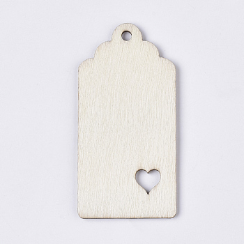 Unfinished Wooden Embellishments, Wooden Big Pendants, Blank Wooden Hanging Ornament, Rectangle with Heart, PapayaWhip, 80x40x2.5mm