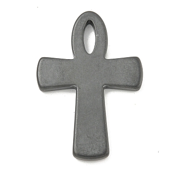 Religion Synthetic Non-Magnetic Hematite Pendants, Ankh Cross Charms, Original Color, 50x34.5x4mm, Hole: 11x4mm