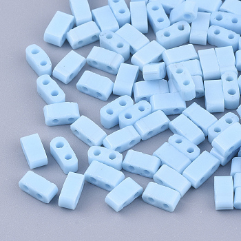 2-Hole Glass Seed Beads, Opaque Colours, Rectangle, Light Sky Blue, 4.5~5.5x2x2~2.5mm, Hole: 0.5~0.8mm, about 2000pcs/bag