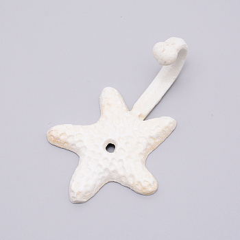 Ocean Theme Iron Wall Hooks, Coat Towel Hooks, Wall Decorations Ornaments, Starfish, White, 104x70x39mm, Hole: 5mm