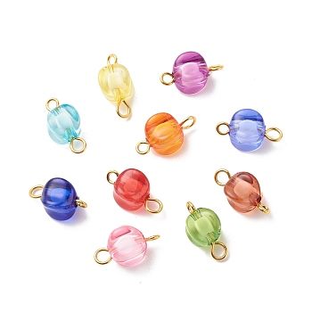 Transparent Acrylic Charms, with Golden Tone Brass Double Loops, Nuggets, Mixed Color, 14x7x7mm, Hole: 1.5~2mm