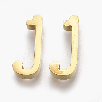 304 Stainless Steel Pendants, Golden, Letter, Letter.J, 13x6x3mm, Hole: 1.8mm