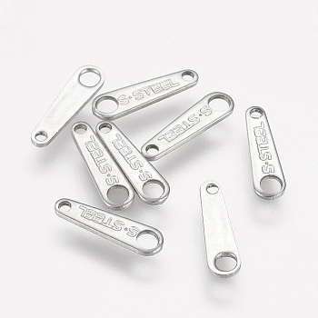 Tarnish Resistant 304 Stainless Steel Chain Tabs, Chain Extender Connectors, with Word S.Steel, Stainless Steel Color, 10x3x0.5mm, Hole: 1mm & 1.5mm