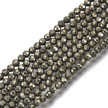 Natural Pyrite Beads Strands, Faceted, Round, 3mm, Hole: 0.6mm, about 152~154pcs/Strand, 15.16 inch(38.5cm)