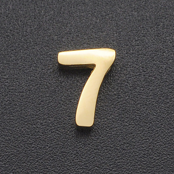 201 Stainless Steel Charms, for Simple Necklaces Making, Laser Cut, Number, Golden, Num.7, 8x6x3mm, Hole: 1.6mm