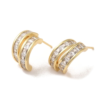 Brass Micro Pave Cubic Zirconia Earrings for Women, Real 18K Gold Plated, 16x10mm