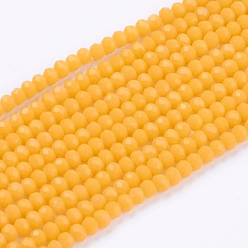 Opaque Solid Color Glass Bead Strands, Imitation Jade, Faceted, Rondelle, Orange, 3x2mm, Hole: 0.8mm, about 185~190pcs/strand, 15.5~16 inch(39.3~40.6cm)