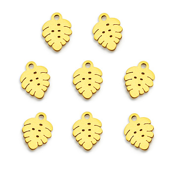 Vacuum Plating 201 Stainless Steel Charms, Laser Cut, Leaf, Golden, 9.5x7.5x1mm, Hole: 1.2mm