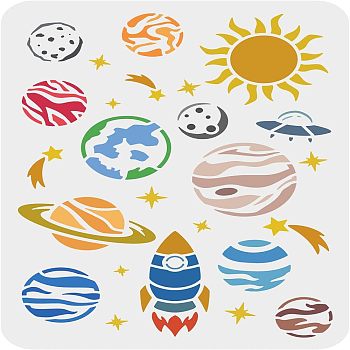 Plastic Reusable Drawing Painting Stencils Templates, for Painting on Fabric Tiles Floor Furniture Wood, Rectangle, Planet Pattern, 297x210mm