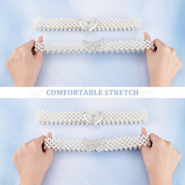 2Pcs 2 Style ABS Plastic Pearl Braided Stretch Chain Belts with Alloy Oval Clasp(AJEW-CP0001-66)-4