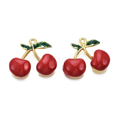 Golden Red Cherry Alloy+Enamel Pendants