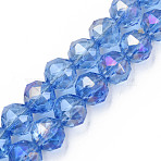 Electroplate Transparent Glass Beads Strands, Faceted, Round, Cornflower Blue, 9.5~10mm, Hole: 1.4~1.6mm, about 58~60pcs/strand, 21.06~21.85 inch(53.5~55.5cm)(EGLA-N002-34B-C05)