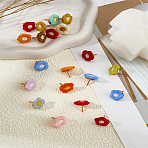 20Pcs Flower Polyester & Alloy Push Pins Set, Map Tacks Marking Pins, for Photos Wall, Maps, Bulletin Board or Corkboards, Mixed Color, 14x14x14mm(AJEW-WH0460-138KCG)