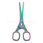 Stainless Steel Scissors, Eiffel Tower, Rainbow Color, 14x5.3x0.5cm(TOOL-WH0122-37)