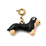 304 Stainless Steel Enamel Dachshund Pendant Decorations, with Clasps, Golden, 27mm(STAS-H252-02G)