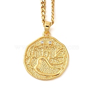 Brass Clear Cubic Zirconia Curb Chain Constellation Pendant Medal Necklaces for Women,  Real 18K Gold Plated, Cancer, 17.52~17.72 inch(44.5~45cm), pendant: 23.5x21.5x2mm(NJEW-U010-01G-12)