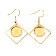 201 Stainless Steel Earring Hooks, with Flat Round Cabochon Settings, Rhombus, Golden, Tray: 12mm, 44mm, 22 Gauge, Pin: 0.6mm(STAS-C030-28G)