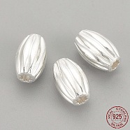 925 Sterling Silver Corrugated Beads, Oval, Silver, 8x5mm, Hole: 1.5mm(STER-S002-05)