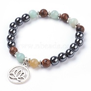 Tibetan Style Filigree Alloy Charm Bracelets, with Natural Amazonite Beads, Non-Magnetic Synthetic Hematite Beads and Wood Beads, 2-1/8 inch(5.3cm)(BJEW-JB03737-04)