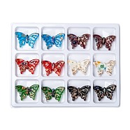 Handmade Gold Sand Lampwork Pendants, Butterfly, Mixed Color, 38x61x11mm, Hole: 4mm, 12pcs/box(LAMP-S100-B)