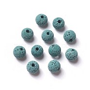 Unwaxed Natural Lava Rock Beads, for Perfume Essential Oil Beads, Aromatherapy Beads, Dyed, Round, Dark Cyan, 8.5mm, Hole: 1.5~2mm(X-G-F325-8mm-A05)