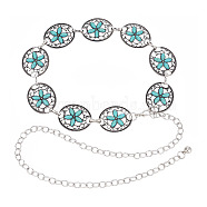 Resin Beaded Flower Link Chains Waist Belts, Retro Zinc Alloy Chain Belt for Shirt Skirt Dress Overcoat, Antique Silver, 39 inch(99cm)(AJEW-WH0368-04AS)