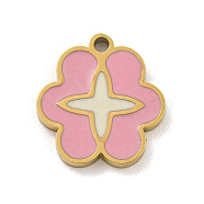 316 Surgical Stainless Steel Enamel Charms, Flower Charm, Golden, Pink, 11.5x11x1.5mm, Hole: 1mm(STAS-M073-33A-01G-1)