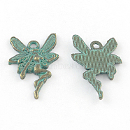 Zinc Alloy Angel Pendants, Cadmium Free & Lead Free, Antique Bronze & Green Patina, 21x15x2mm, Hole: 1.5mm(PALLOY-R065-026-LF)