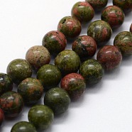 Natural Unakite Beads Strands, Round, 14mm, Hole: 1.2mm, about 27pcs/strand,  14.76 inch(37.5cm)(G-I199-08-14mm)