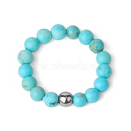 4MM Round Natural Turquoise Beaded Stretch Rings, European and American Style(VM0712-1)