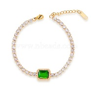 Elegant European Stainless Steel Pave Green Cubic Zirconia Link Bracelets for Women(PD8073-2)